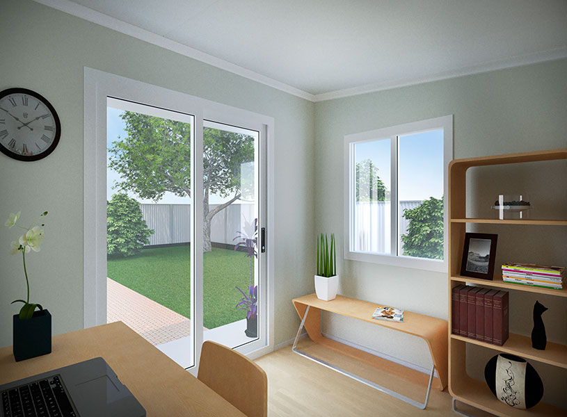 Internal image of the living area in The Kimberley Modular Insulated Panel DIY Kit Home by QuickBuilt Homes